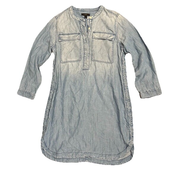 J. Crew Drapey Chambray Shirt Dress Size Small Denim Knee Length Distressed Look - Picture 1 of 7